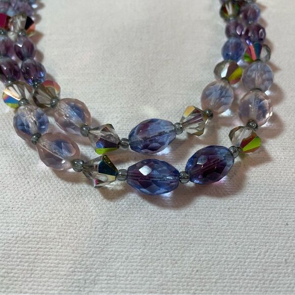 🪁 Antique Czech Bi-color Faceted Glass double strand Necklace - Picture 6 of 7
